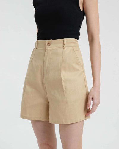 Tan Weekend Linen Shorts - Hellolilo