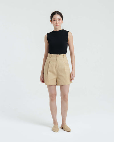 Tan Weekend Linen Shorts - Hellolilo