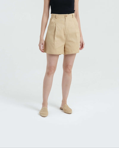Tan Weekend Linen Shorts - Hellolilo