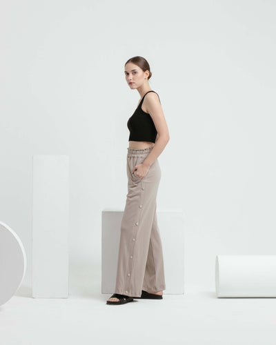 Taupe Airy Bamboo Snap Button Pants - Hellolilo