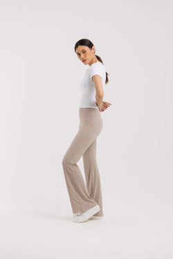 Taupe Bamboo Flare Pants - Hellolilo