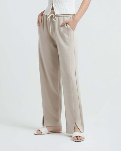 Taupe Bamboo Lyocell Slit Pants - Hellolilo