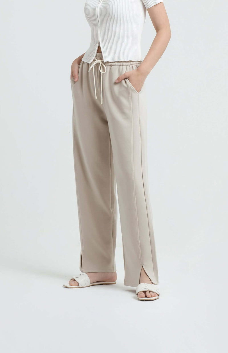 Taupe Bamboo Lyocell Slit Pants - Hellolilo