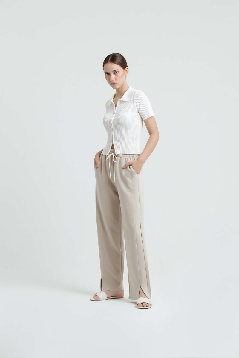 Taupe Bamboo Lyocell Slit Pants - Hellolilo