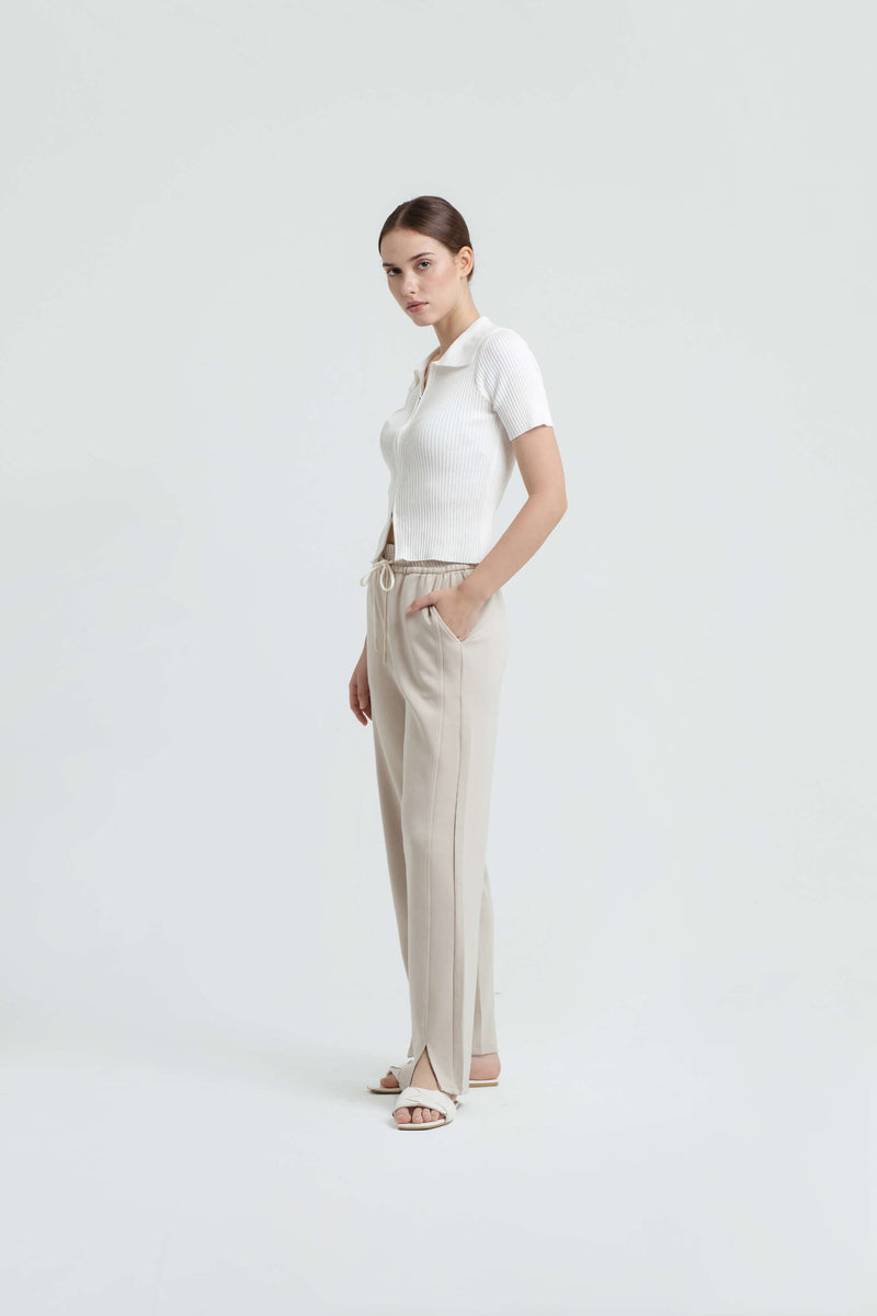 Taupe Bamboo Lyocell Slit Pants - Hellolilo