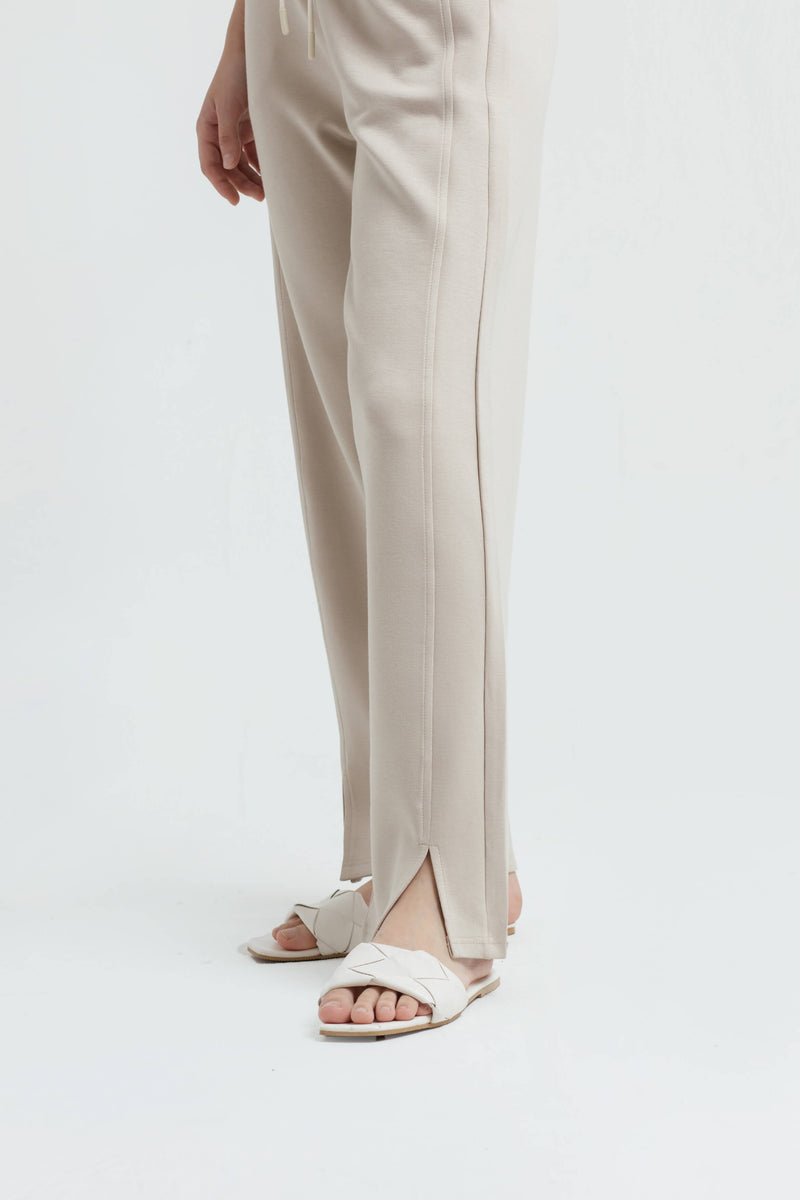 Taupe Bamboo Lyocell Slit Pants - Hellolilo