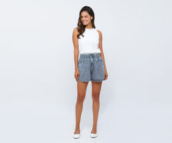 Washed Blue Denim Shorts - Hellolilo