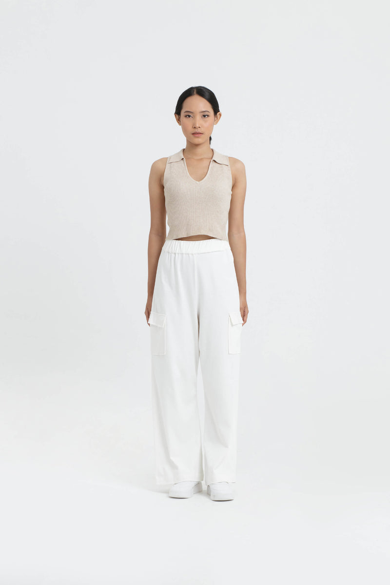 White Airy Bamboo Cargo Loose Pants - Hellolilo