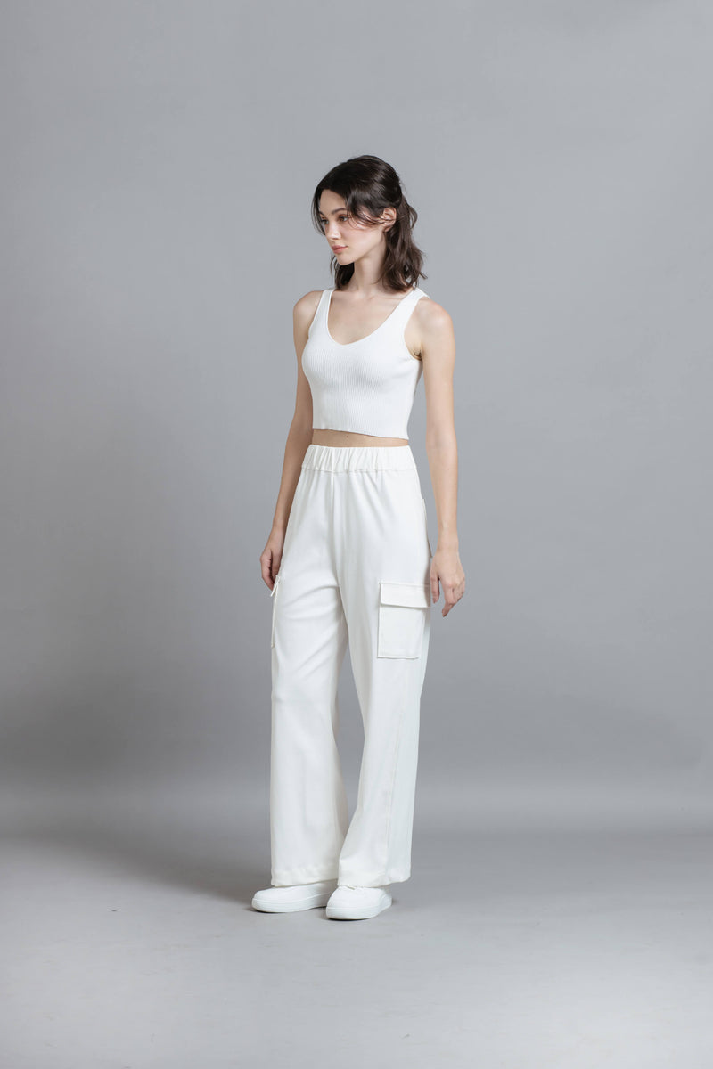 White Airy Bamboo Cargo Loose Pants - Hellolilo