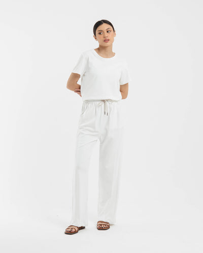 White Airy Bamboo Loose Pants - Hellolilo