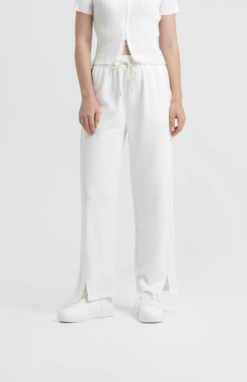 White Bamboo Lyocell Slit Pants - Hellolilo