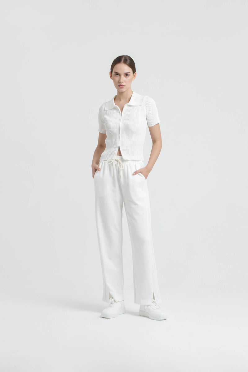 White Bamboo Lyocell Slit Pants - Hellolilo