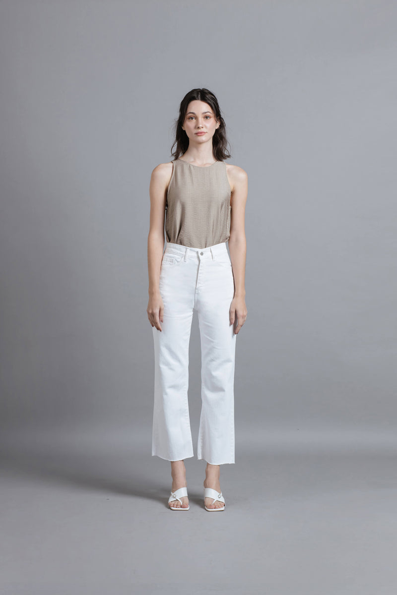 White Basic Loose Jeans Cropped - Hellolilo