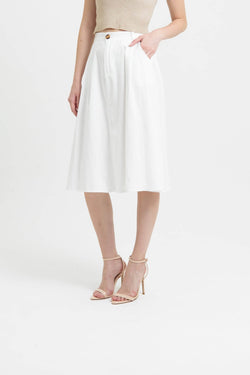 White Button Midi A-Line Skirt - Hellolilo