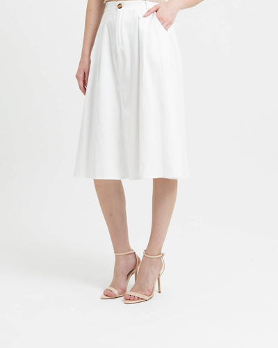 White Button Midi A-Line Skirt - Hellolilo