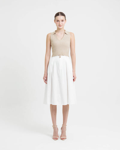 White Button Midi A-Line Skirt - Hellolilo