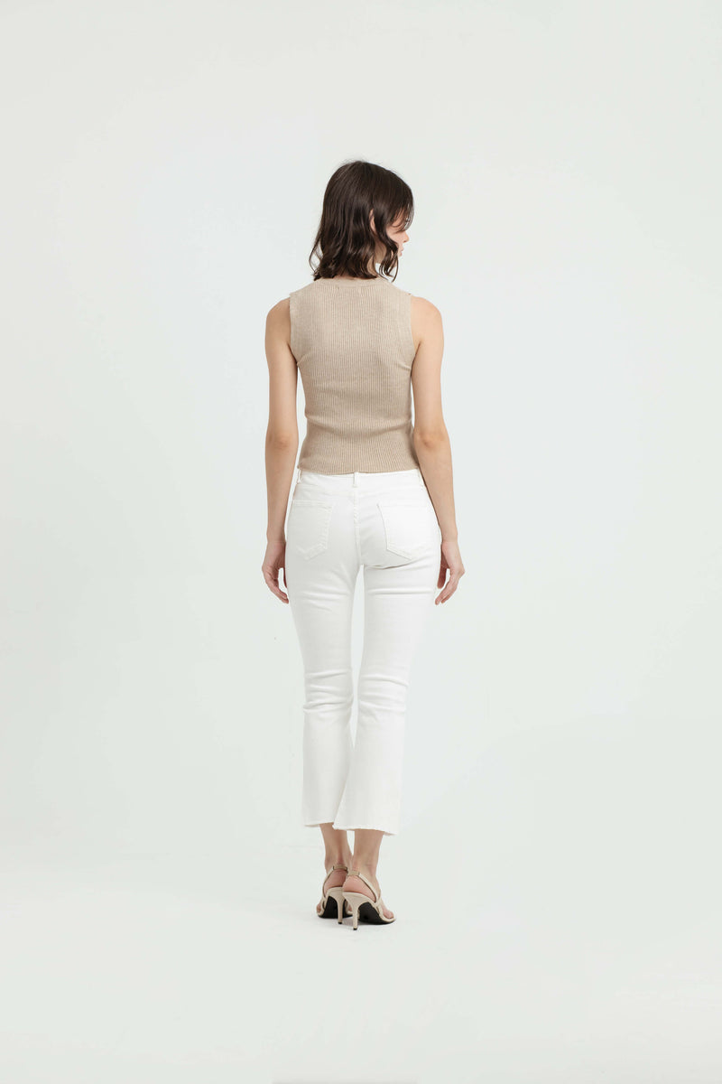 White Flare Cropped Jeans - Hellolilo