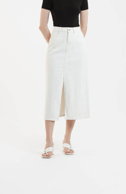 White Midi Denim Skirt - Hellolilo