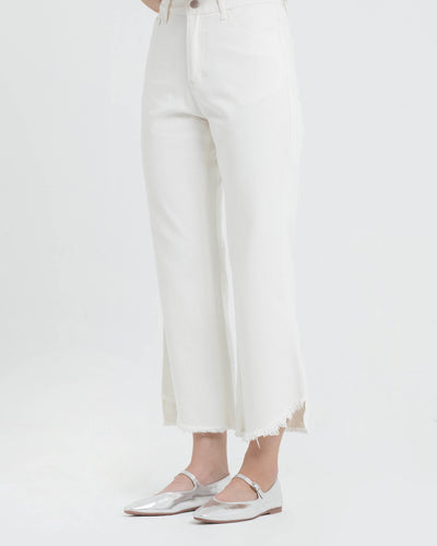 White Slit Cropped Jeans - Hellolilo