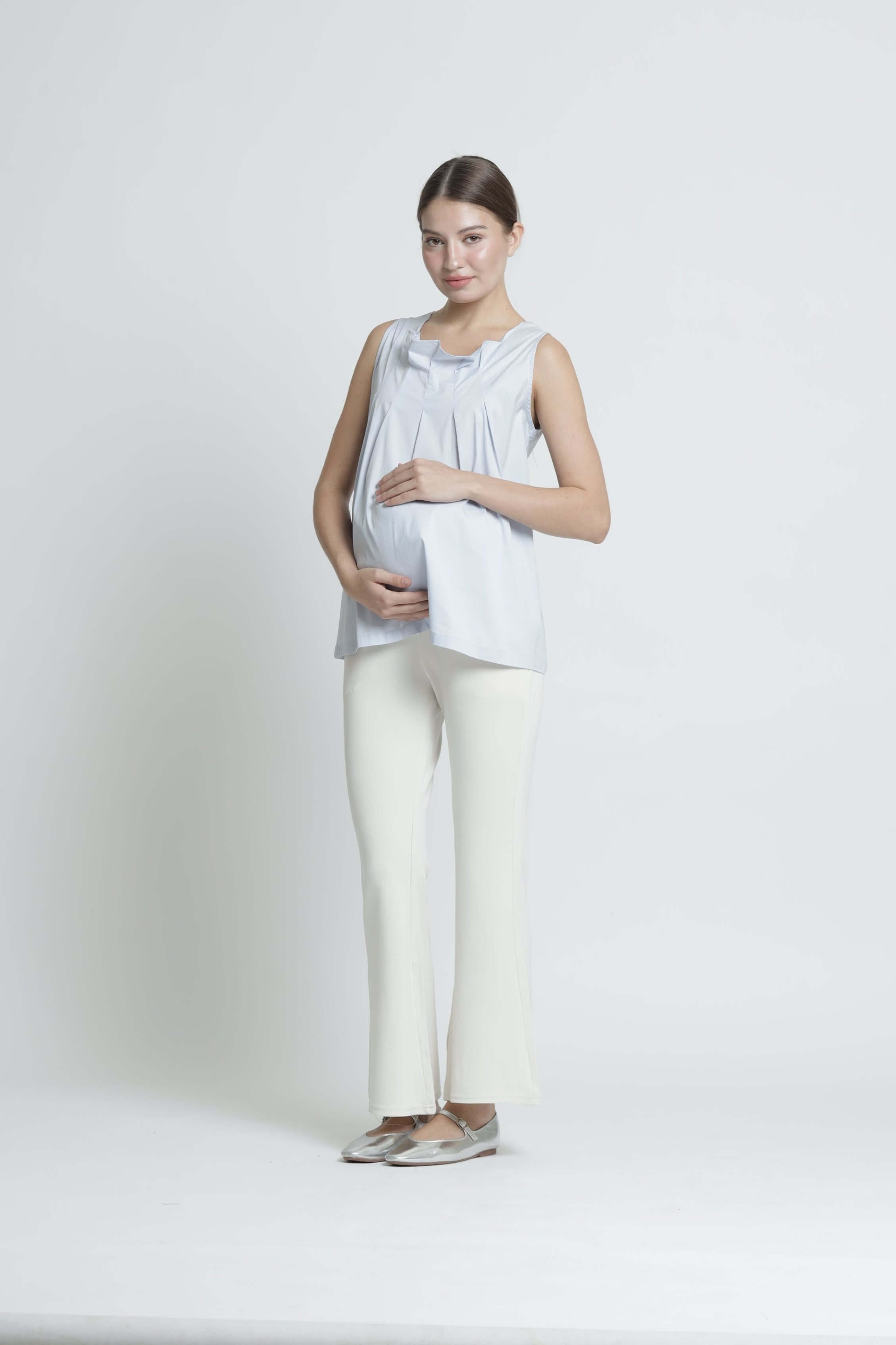 White Ultrasoft Bamboo 2.0 Maternity Flare Pants Hellolilo