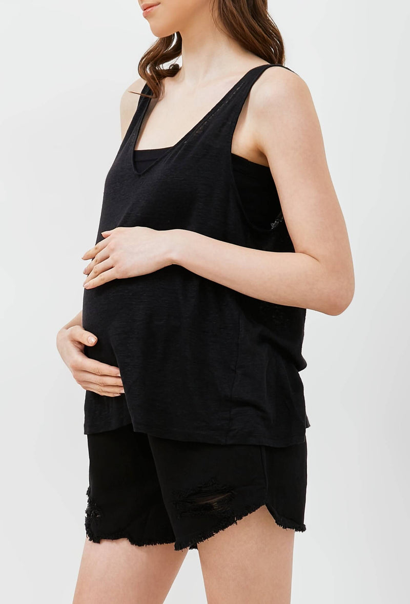 Black Ripped Denim Shorts Maternity - Hellolilo