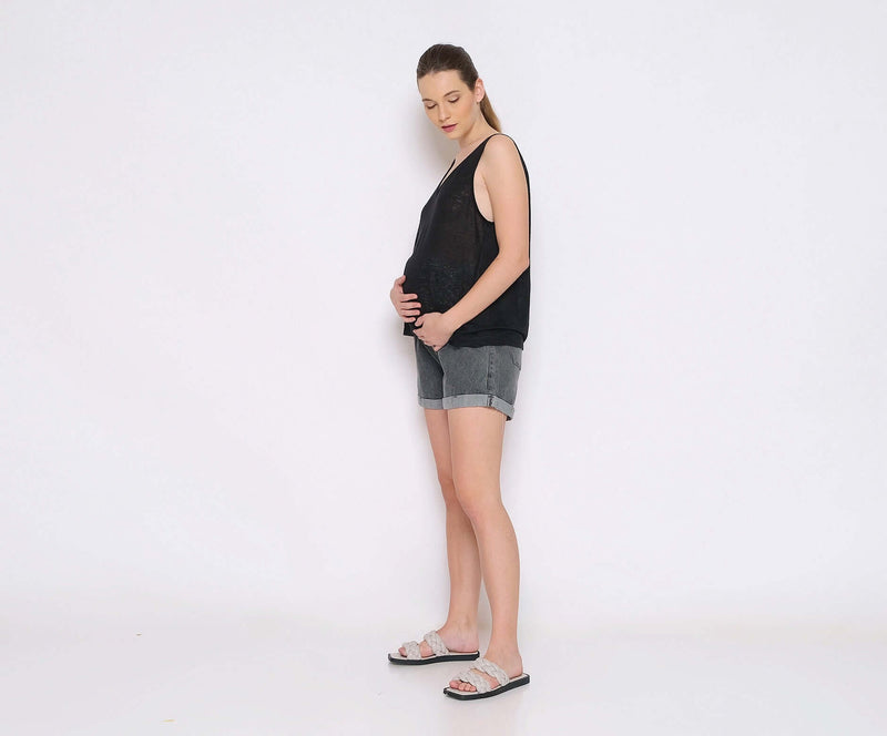Grey Denim Shorts Maternity - Hellolilo